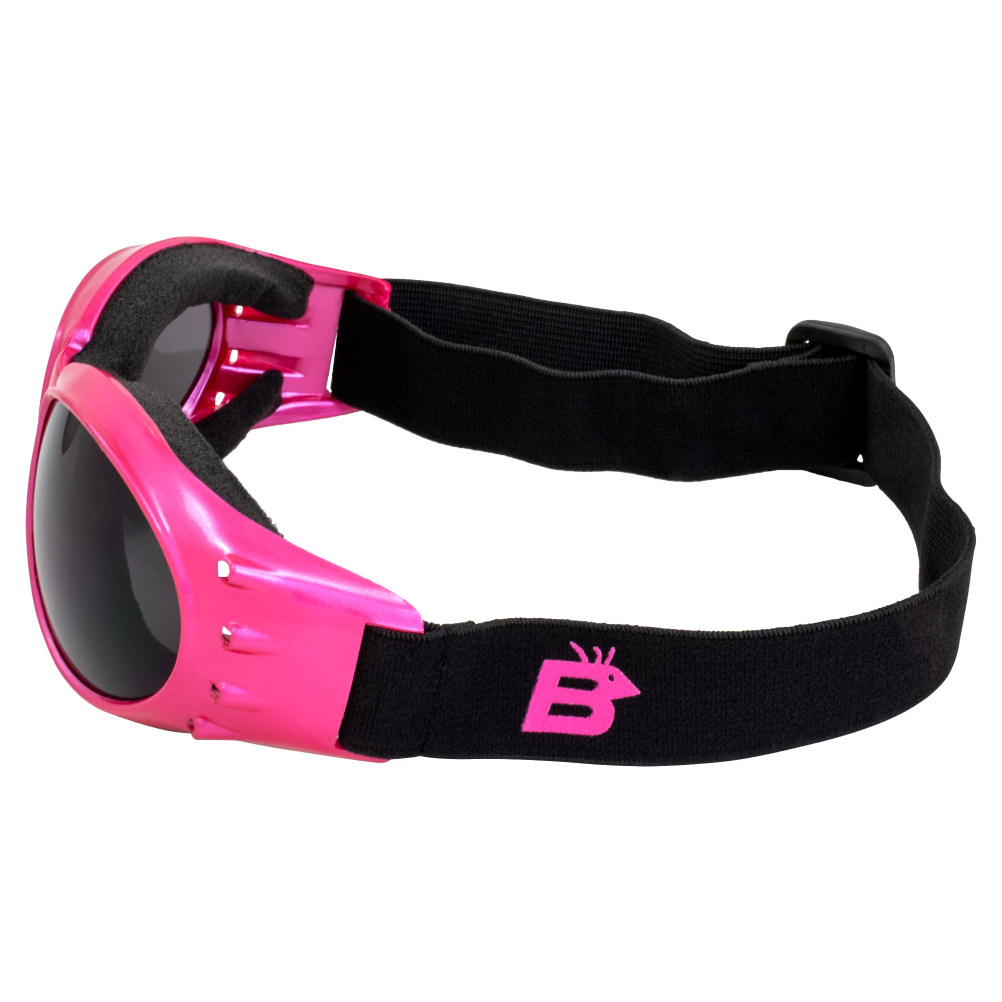 Birdz Eyewear Eagle - Occhiali da moto imbottiti da donna, 2 paia, montatura rosa con lenti a specchio rosa e fumo