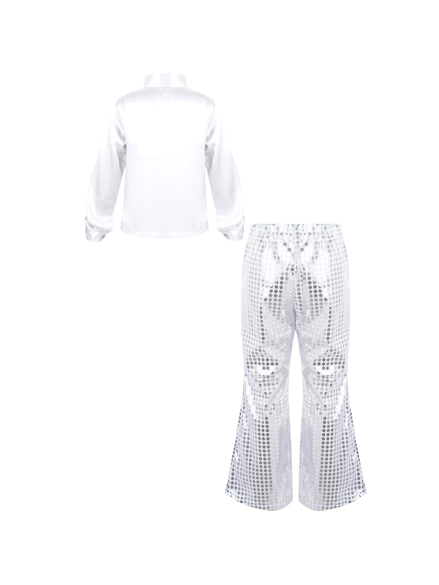 Lejafay Abbigliamento da Ballo Latino Jazz per Bambini con Paillettes Lucenti Camicia A Maniche Lunghe E Pantaloni A Zampa per Esibizioni E Competizioni 714 Anni
