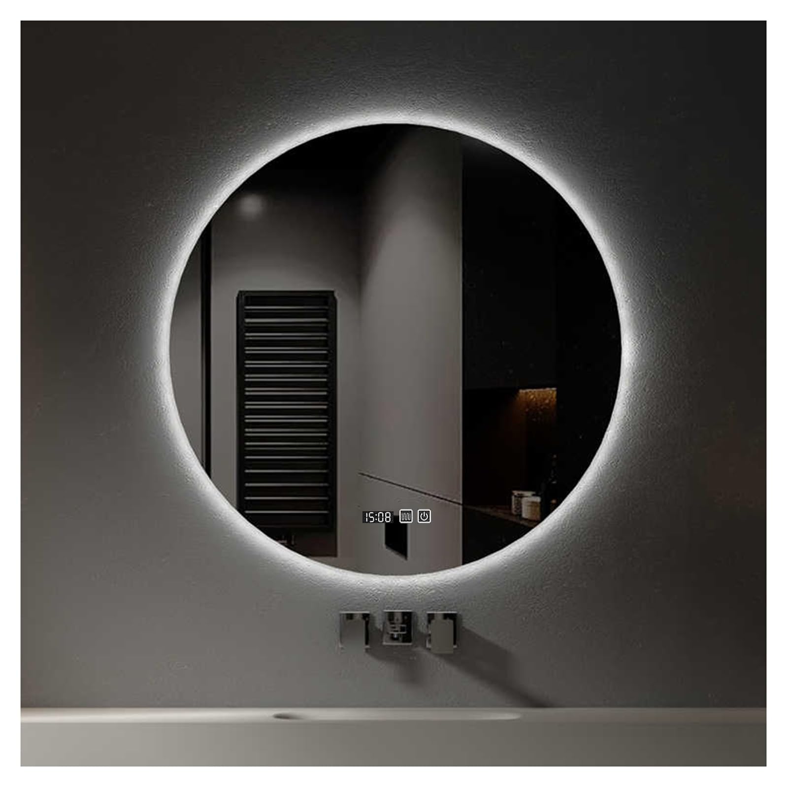 Miroir de salle de bain LED antibuée avec rétroéclairage circulaire moderne
