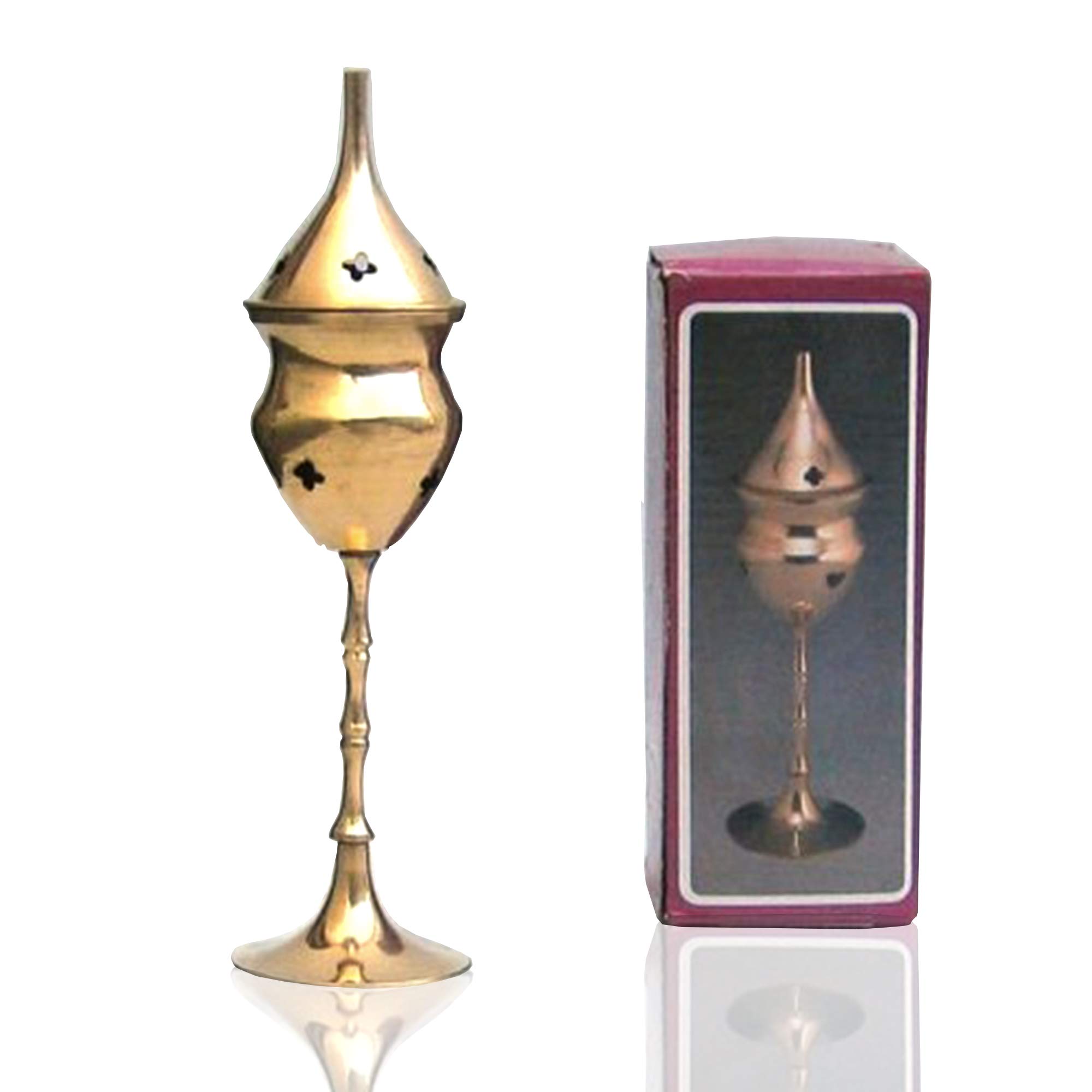 Incense Burner Made of Solid Brass - Polished Finish Luxury Burner Globe Holder with Top Cone Shape Incense Burner Box, 8"