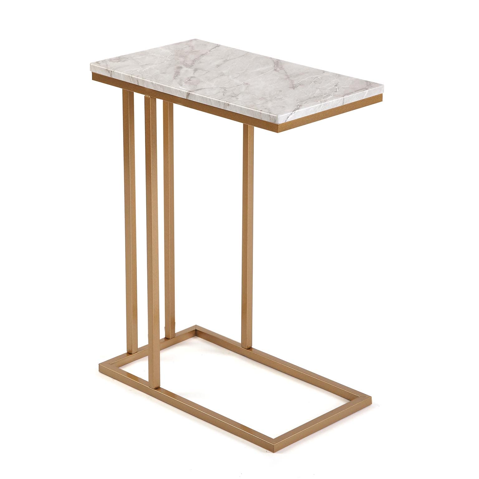 Versa Padua Bijzettafel voor woonkamer, slaapkamer of keuken. Moderne Salontafel, Afmetingen (H x B x H) 61 x 26 x 46 cm, Hout en Metaal, Kleur Marmer en goud
