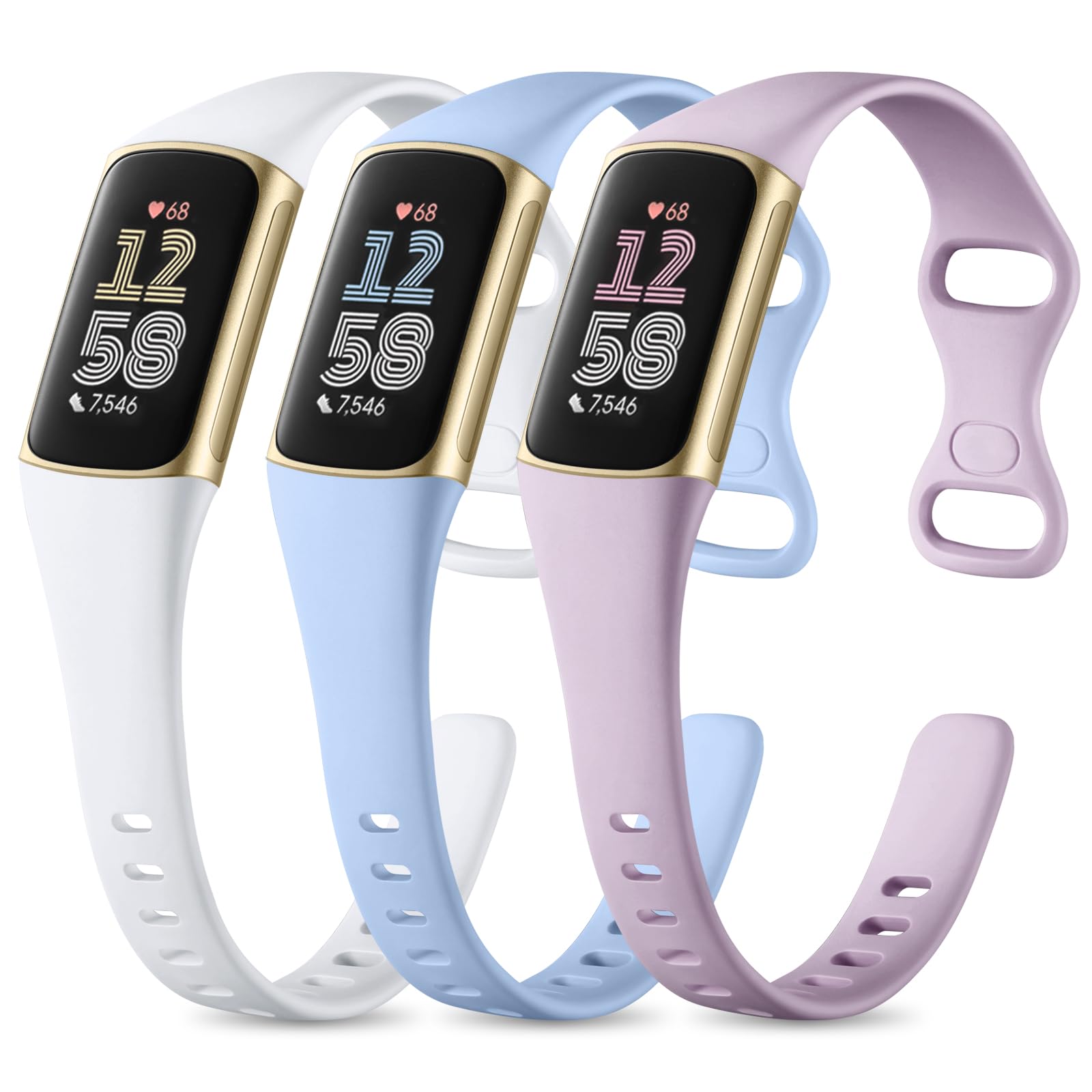 CeMiKa Silicone Slim Strap Compatible with Fitbit Charge 5 Strap, Soft Breathable Sport Bands for Charge 5/Charge 6