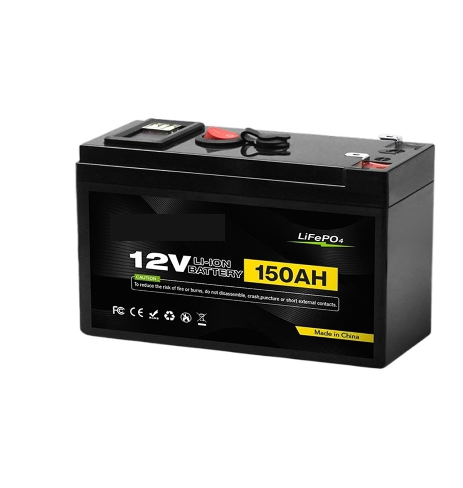 Batteria Al Litio LiFePO4 12V 150Ah Cicli Profondi | For UPS Kayak Fish Finder Pannello solare Radio, supporta USB, leggero e portatile(60AH)