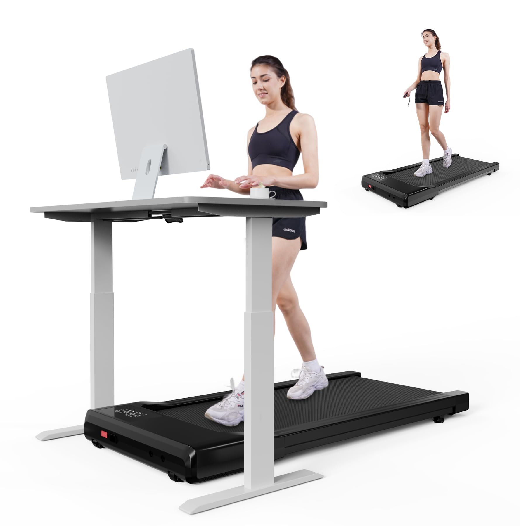 DeerRun Raceable Walking Pad Suitable for High-tech Equipment, Max 136kg Under Desk Treadmill with APP Control, 1864W Running Machine with Multi-Runner Races for Home and Office,Door to Door Delivery