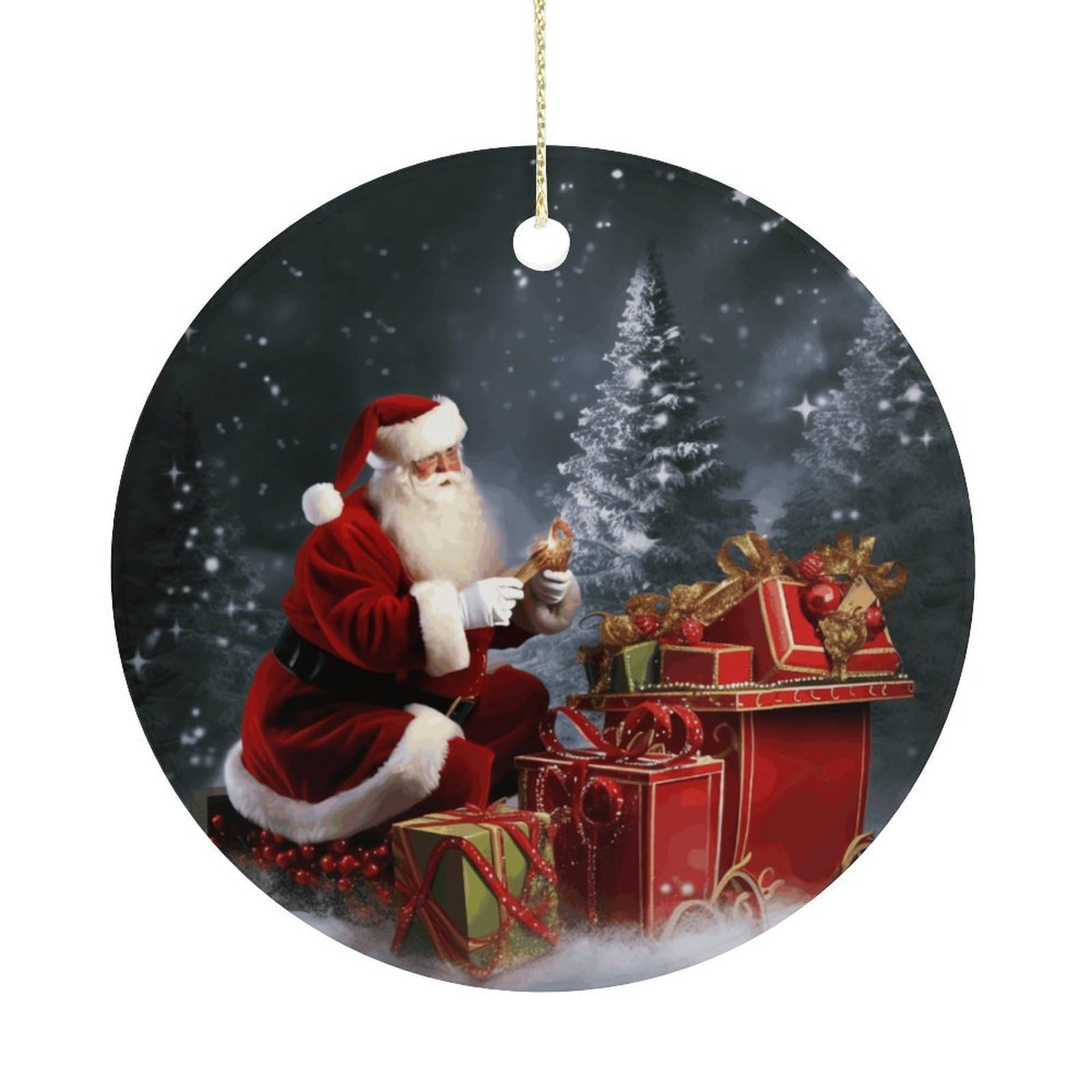 Merry Christmas Santa's Gift Christmas Ornament,Round Ceramic Ornaments Personalized Christmas Tree Ornament for Holiday Porcelain Keepsake Gifts Ideas Home Decor