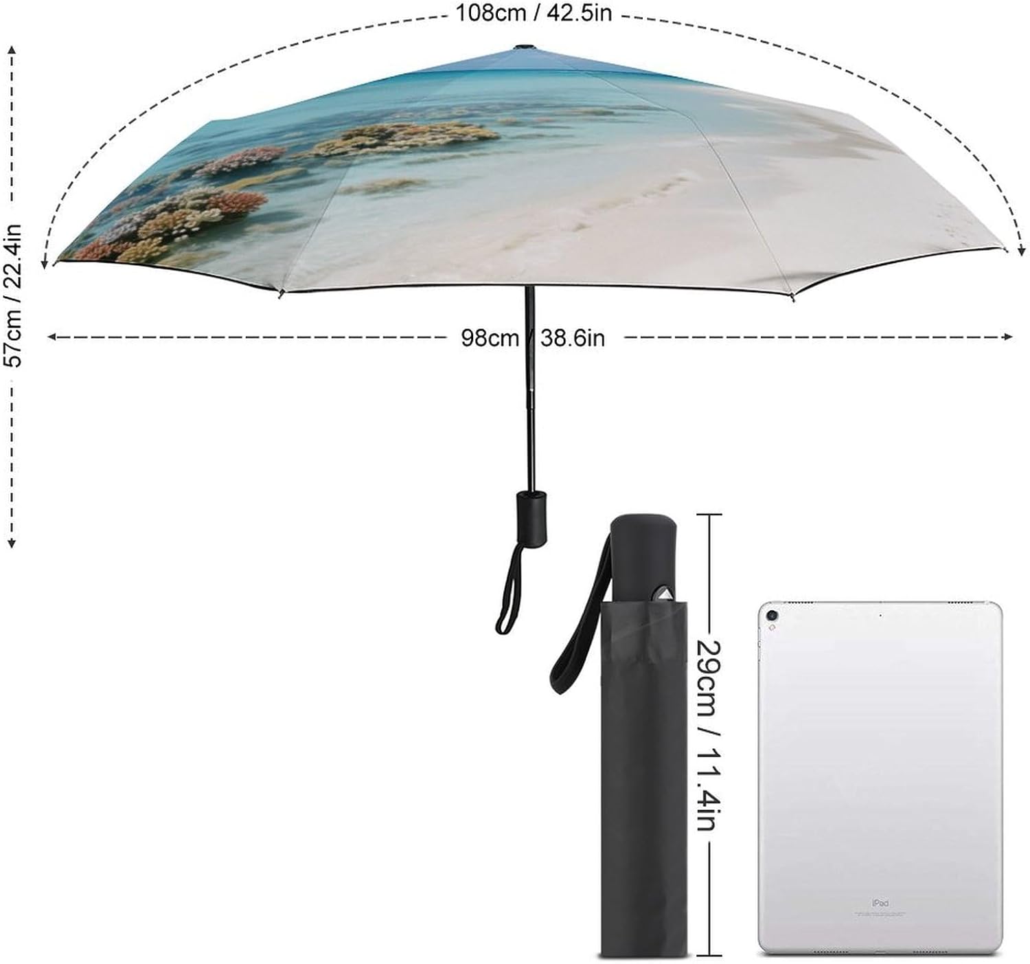 Coconut-lined Beaches Windproof Travel Umbrella, One-Click Automatic Open And Close, Portable Compact Folding Umbrella for Women Men, Fits Backpack & Car