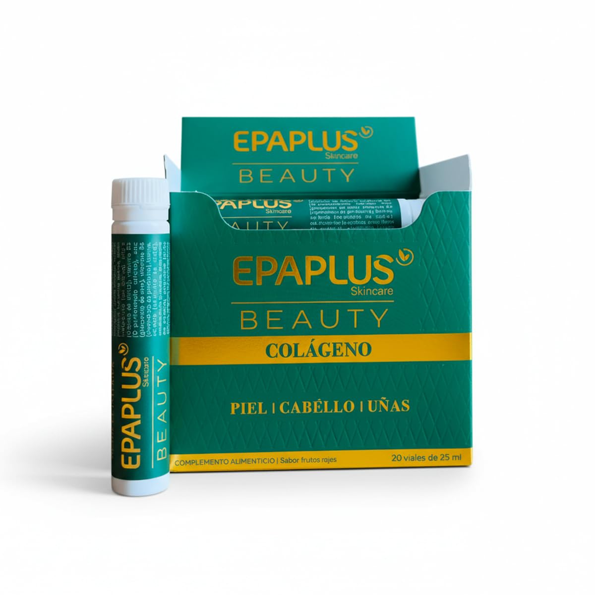 EPAPLUS Beauty | Colágeno Líquido con Ácido Hialurónico, Vitaminas y Minerales | Para Piel, Cabello y Uñas | Rutina de Cuidado Desde el Interior | 20 Viales de 25 ml | Sabor Frutos Rojos