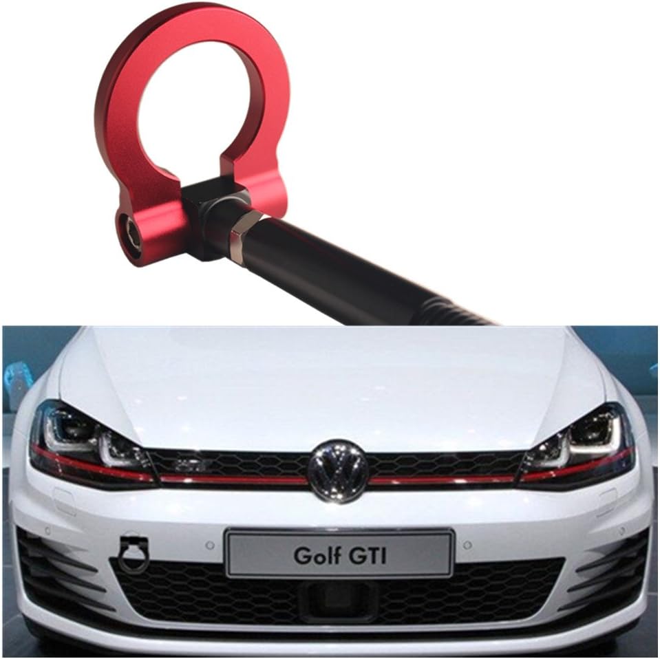 JDM Aluminum Track Racing Front Rear Bumper Car Accessories Auto Trailer Ring Eye Towing Tow Hook Kit Red Screw On For Volkswagen MK7 VII Golf GTi 2015-Up