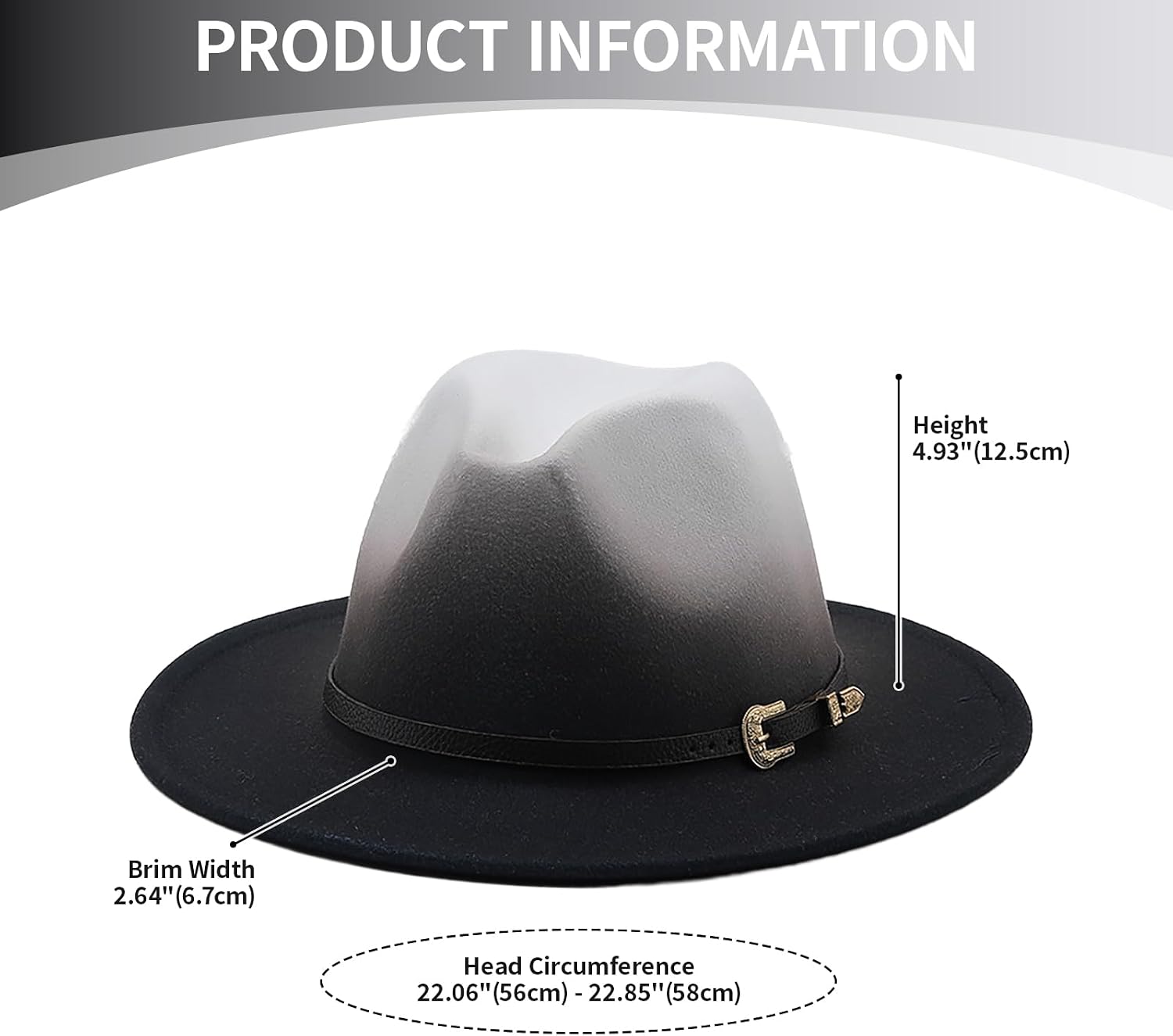 Aroncent Gradient Felt Fedora Hat for Women Men: Wide Brim Ombre Jazz Cap with Leather Belt for Fall Winter