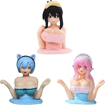 Kanako Series Q-Version Anime Figure Doll, Kawaii Anime Figures Car Ornaments with Chest Shaking Feature, 3 pcs
