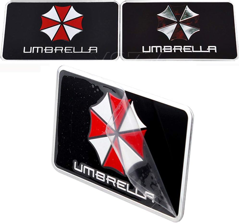 YSpring 2 pcs/Set Resident Evil Umbrella Corporation Rectangle Black Emblem Decals Aluminum Alloy Badge Stickers for Car Laptop Motorcycle(Style N-1.97in3.15in)