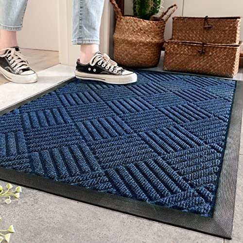 Outdoor Non Slip Absorbent Entrance Rug Washable Blue Door Mat 45x75cm Low Profile Indoor/Outdoor Shoe Scraper Mat for Dirt Trapping and Barrier Protection