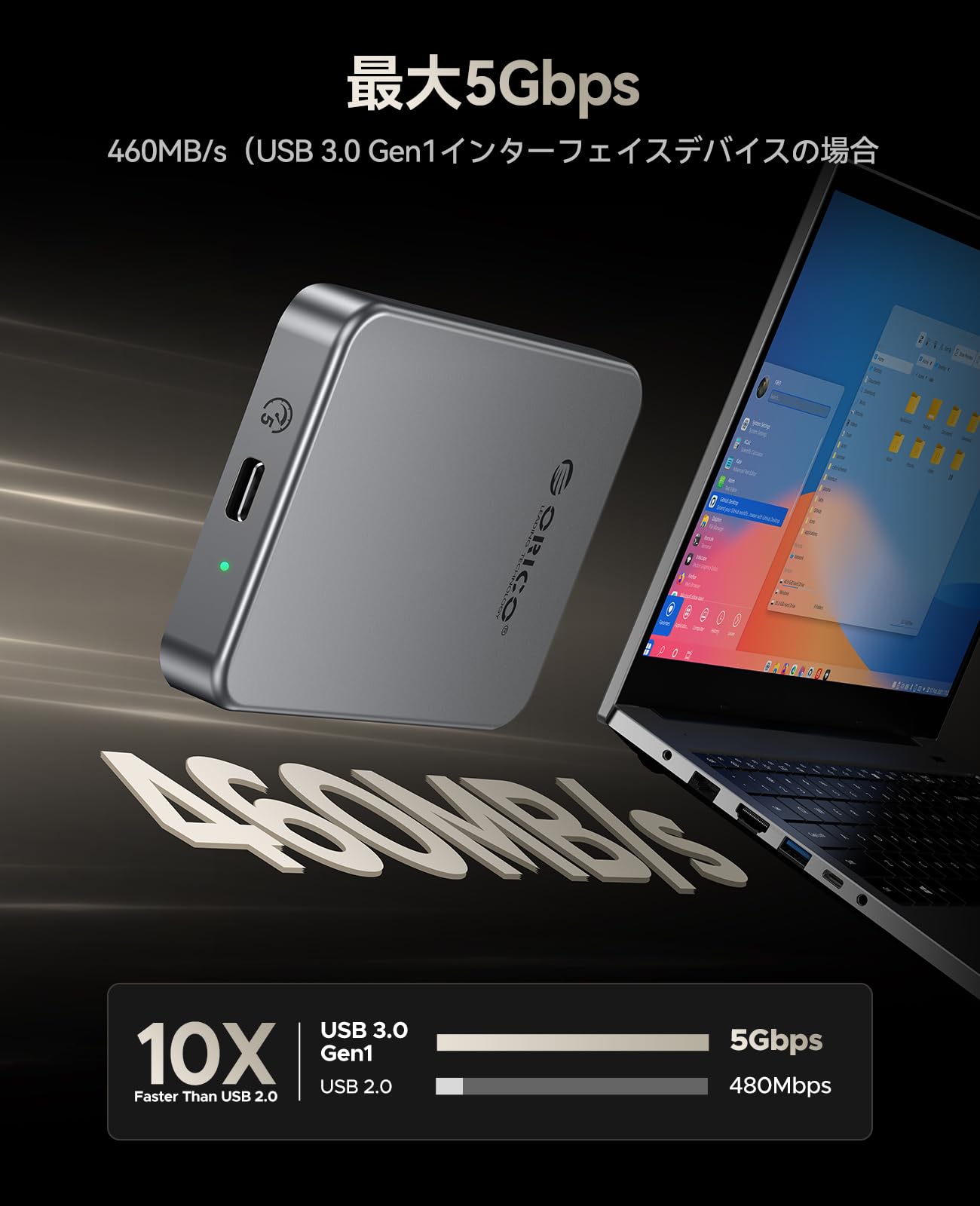 ORICO 256GB 外付けSSD マグネット式 iPhone 16 Pro Max対応 USB3.2 Gen1 最大460MB/s USB-C/A 両用ケーブル 磁着デザイン アルミ合金 タブレット・PC・スマホ用ポータブルストレージ - K5PLUS - 4