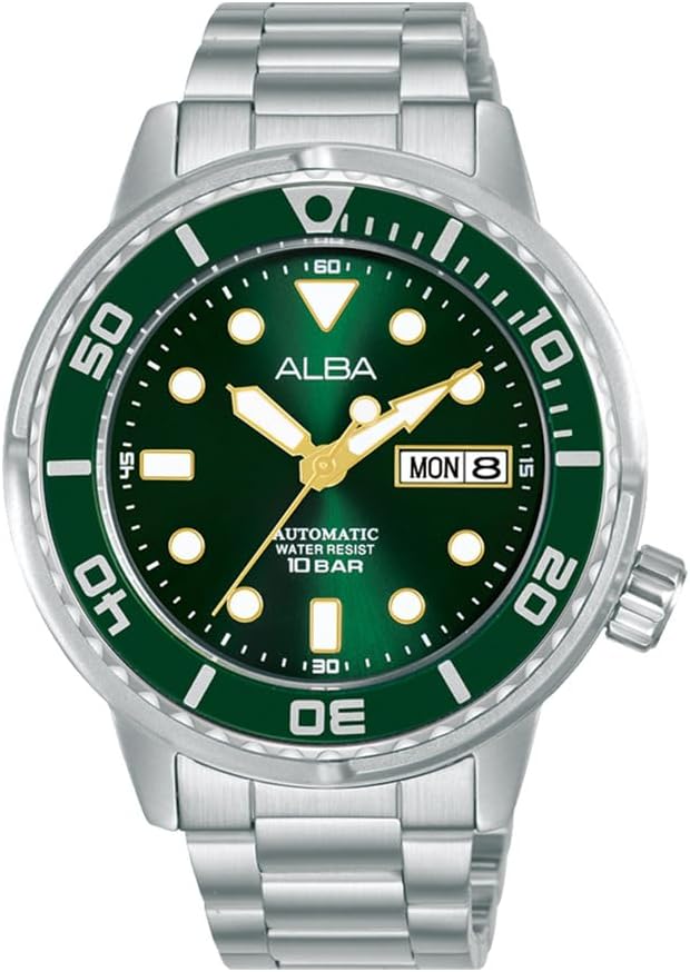 - Stainless Steel Men's Analog Wristwatch Al4243X1, Band Color:Silver, Dial_Green