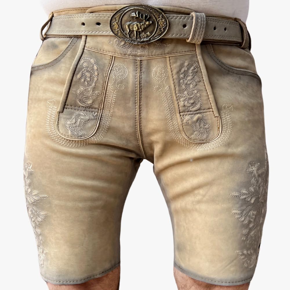 sais Oktoberfest Trachten Lederhose, Trachtenlederhose, Herren Lederhose Trachtenhose inkl Gürtel Größe 48-58
