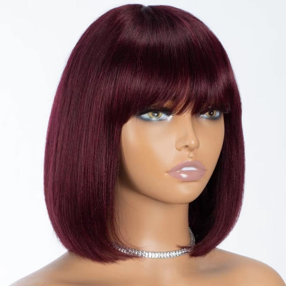 Haarpflege 10 Zoll Gerade Bob Echthaarperücke Mit Pony Für Frauen 100% Tragefertig(Rood,8inches)
