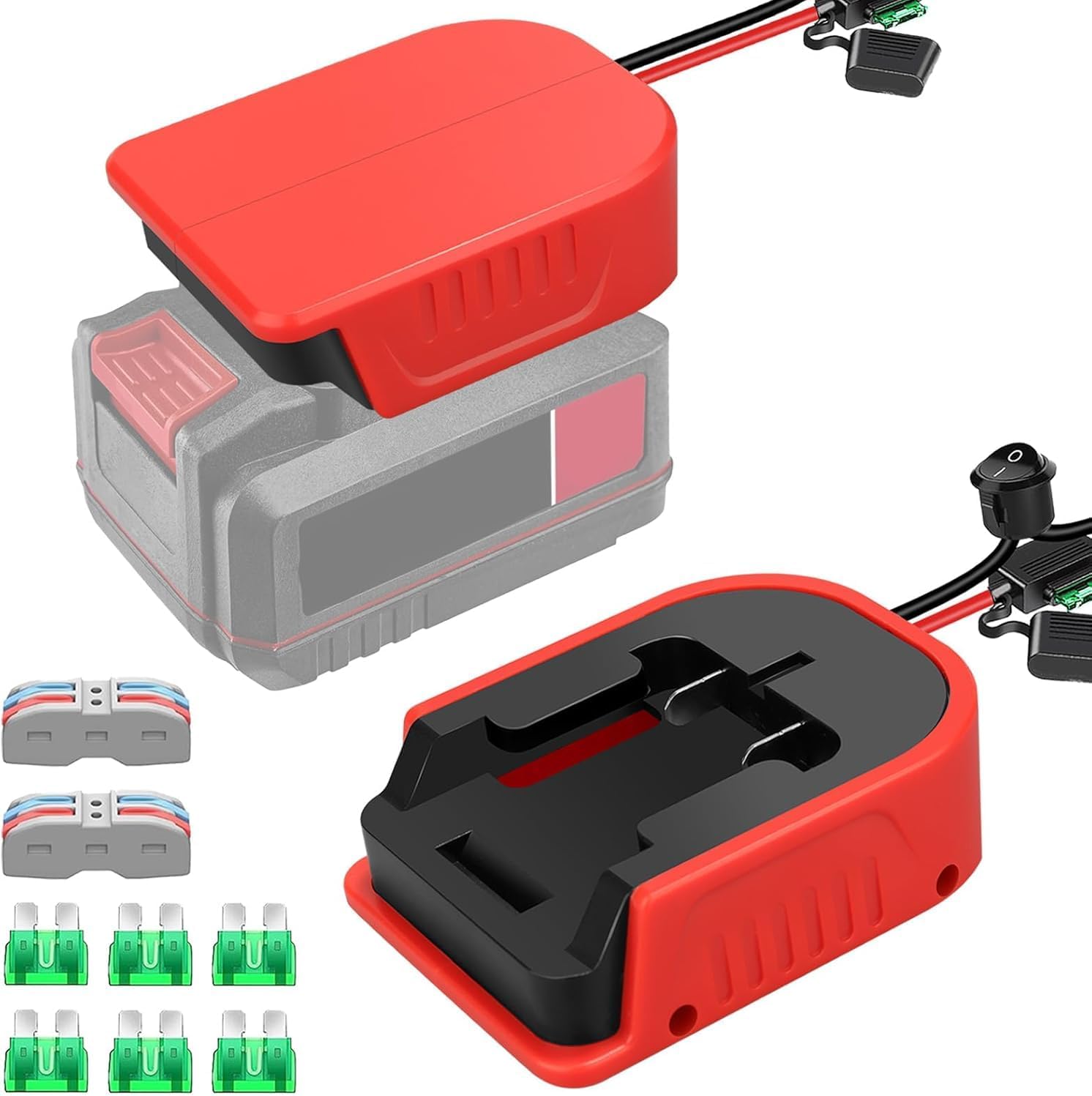 2 Pack for Bauer 20V Battery Adapter Power Wheel Converter, Dock Battery Adapter with Fuses & 14AWG Wire Terminals, Battery Power Supply Connector for Ride On Car, Robotics, Terminate the Wires