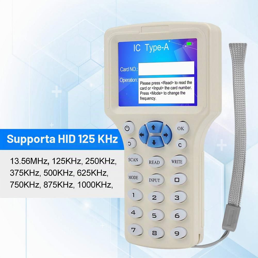 CIFY Programmatore di schede IC HID ID, lettore NFC, scrittore/lettore/duplicatore di accesso RFID a 10 frequenze 125KHz 13,56MHz, con interfaccia USB, 10 carte chiave T5577 / UID gratuite