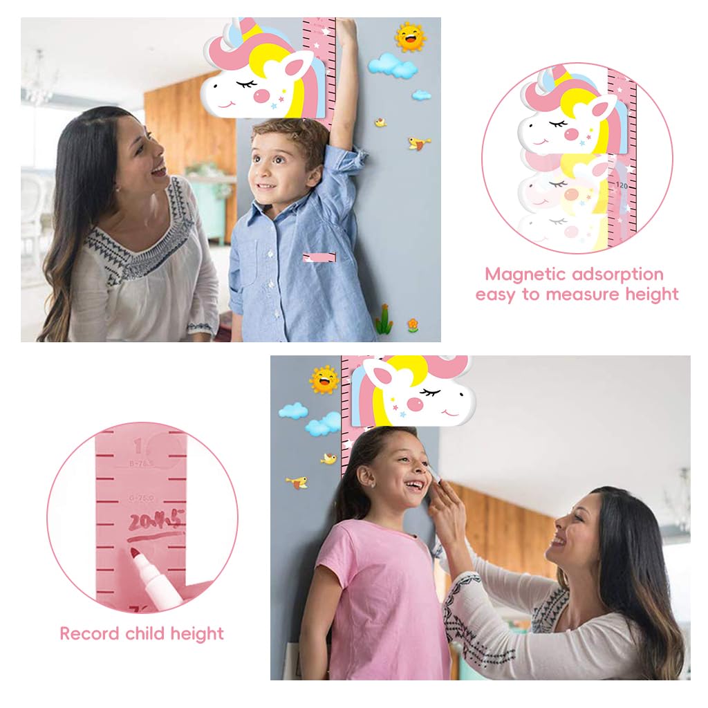 PATPAT� Height Growth Chart for Kids Room 70-180cm Height Ruler with Magnetic Cartoon Pink Unicorn Marker Height Growth Chart Kids Room Decor - Image 5 thumbnail