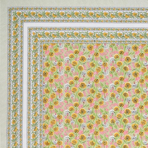 Image of BLOCKS OF INDIA Hand Block Printed 200 TC Cotton King Size Bedsheet (Green GAD Buti)