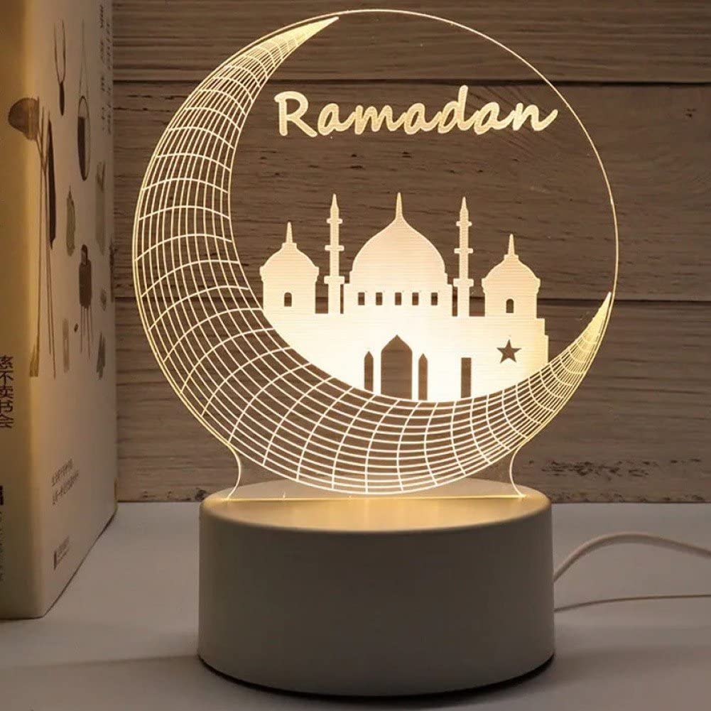 Danlai Style1 Usb Operate 3D Night Lamp Eid Mubarak Decor Ornament Islam Muslim Ramadan Crescent Moon Lamp Decoration For Home