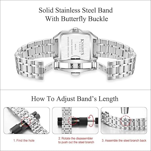 Miniatura 6 de Classic Square Watch for Men with Vintage Roman Numeral and Solid Stainless Steel Band