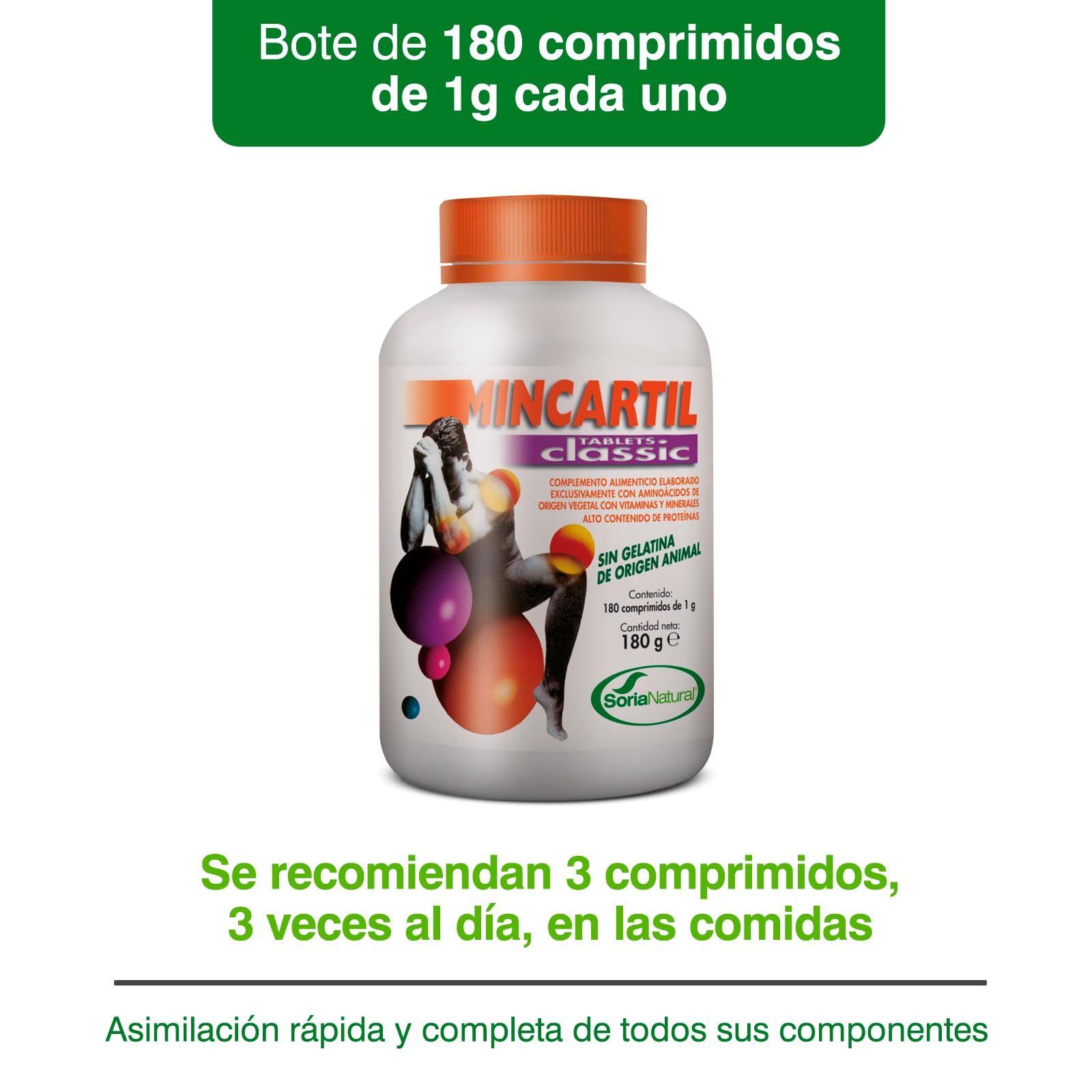 Soria Natural Mincartil Classic Tablets - Mejora la Función Articular, Mantiene Huesos Fuertes - Nutrientes para la Salud Ósea - Silicio, Magnesio, Vitamina B, Calcio - 180 comprimidos (Paquete de 2)
