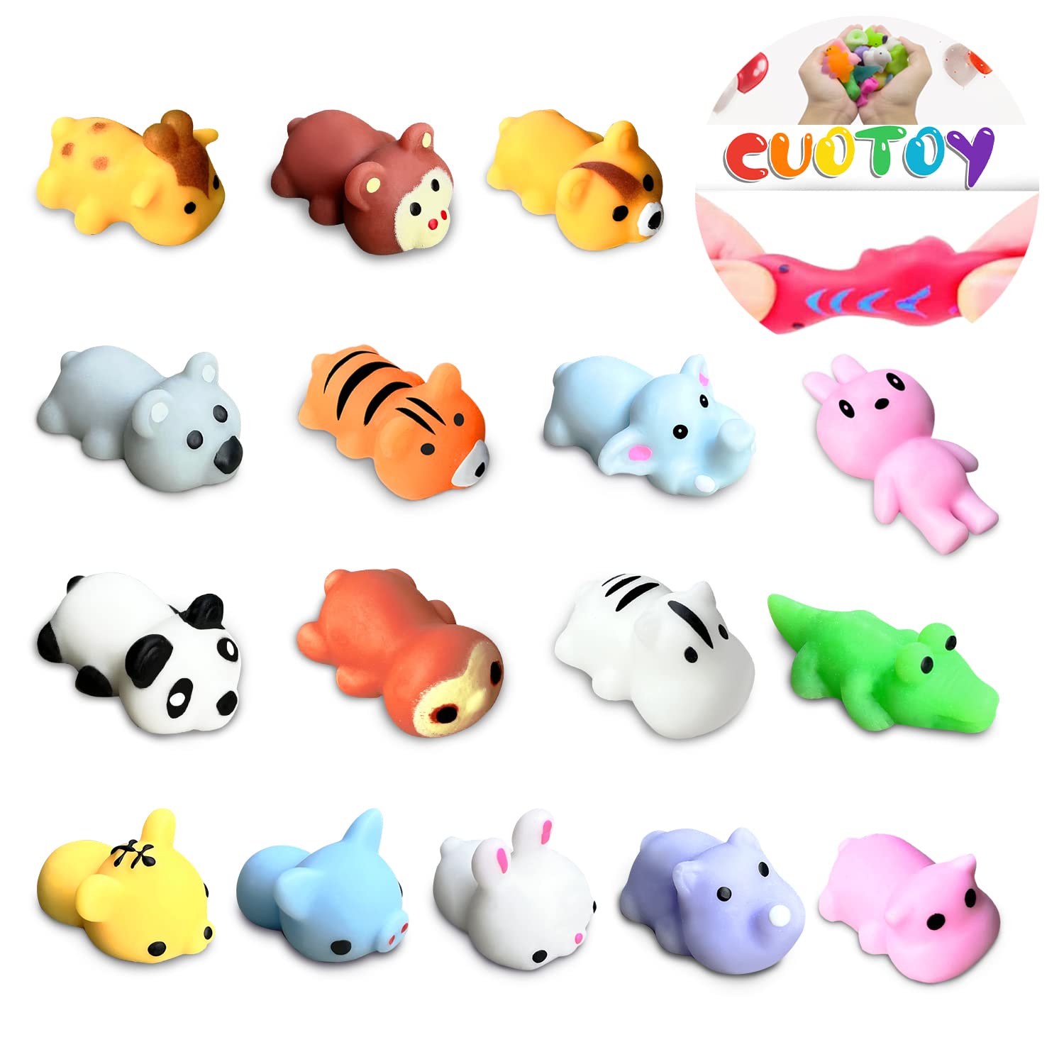 Cuotoy16PCS Mochi Squishy Toys,Mini Kawaii Animals Squishies Soft Fidget Toys Stress Squeeze Toys Party Bags Filler for Boys Girls Birthday Gifts