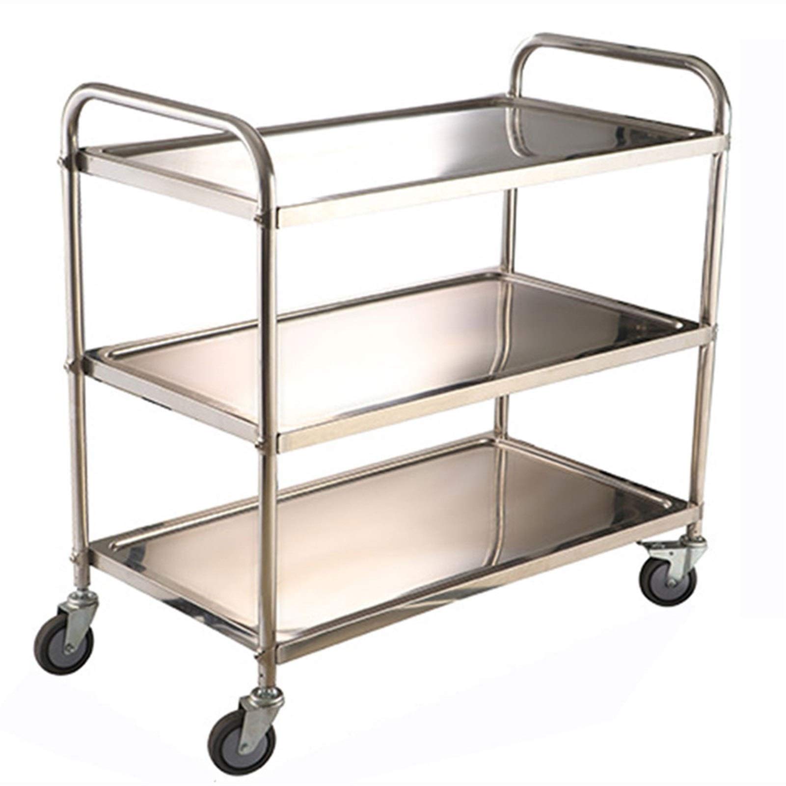 asdchZen Bar Cart Rack 3 Tier Stainless Steel Utility Cart With Wheels Kitchen Trolley Serving Cart Catering Storage Shelf Home Bar Serving Carts,1mm thickness