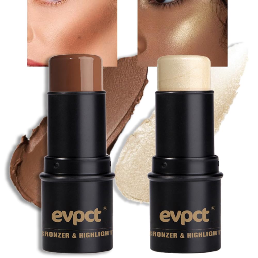 evpct 2Pcs Face Cream Contour Bronzer Sticks Makeup Highlighter Highlight Dark Brown