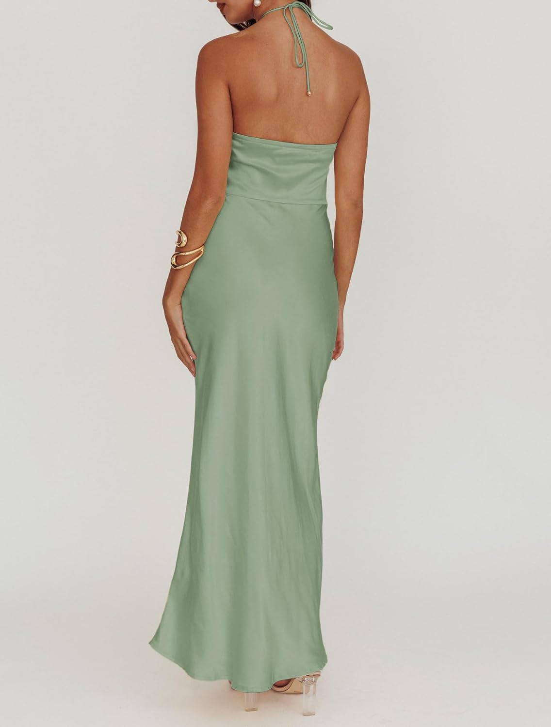 Summer Satin Halter Backless Maxi Dresses for Women 2025 Silk Sleeveless Formal Wedding Guest Long Dress - Image 3