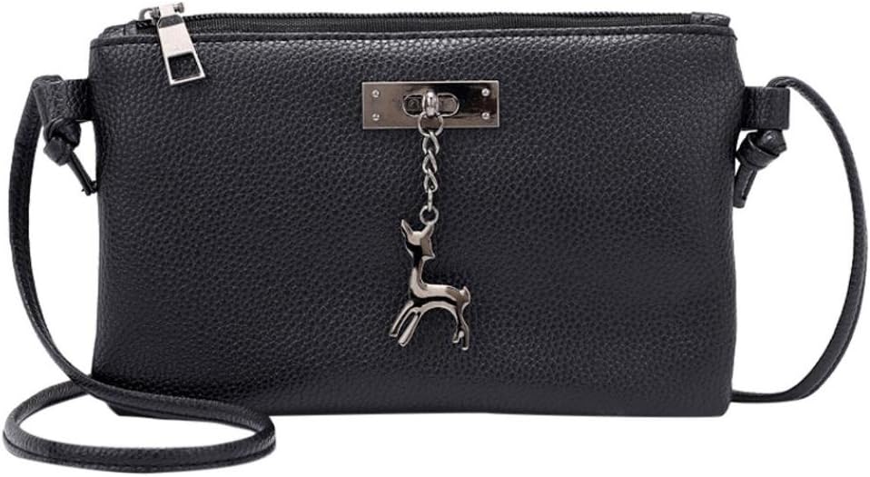 Women PU Leather Crossbody Bag Brezeh Fashion Small Deer Handbag Shoulder Bags Casual Mini Messenger Purse Bag Coin Bag (Black)