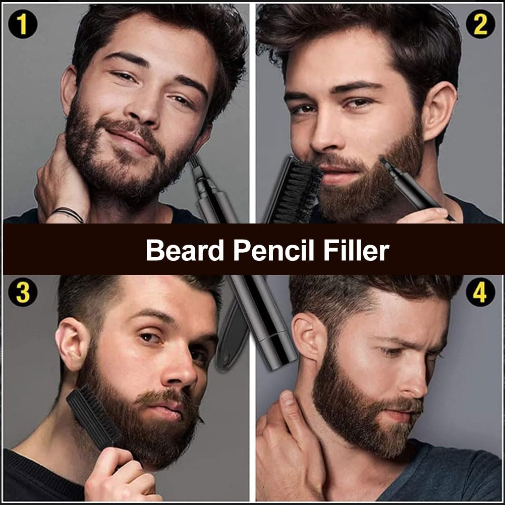 Penna di Riempimento Barba,Penna per barba,matita per barba da uomo,strumento per lo styling della barba,Penna riempitivo per barba,set riempitivo per barba,con forbici per capelli del naso,nero,2 PCS