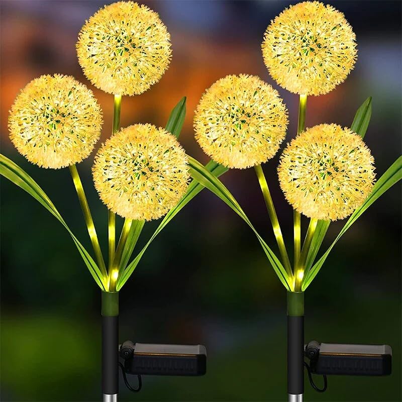 Waterproof Solar Outdoor Garden Lights, 4Pack-3 Dandelion Solar Garden Lights, IP65 Waterproof Auto On/Of, Long-Lasting, Garden Decor for Yard Pathway Flowerbed Planter Balcony (4Pack, Warm Light)