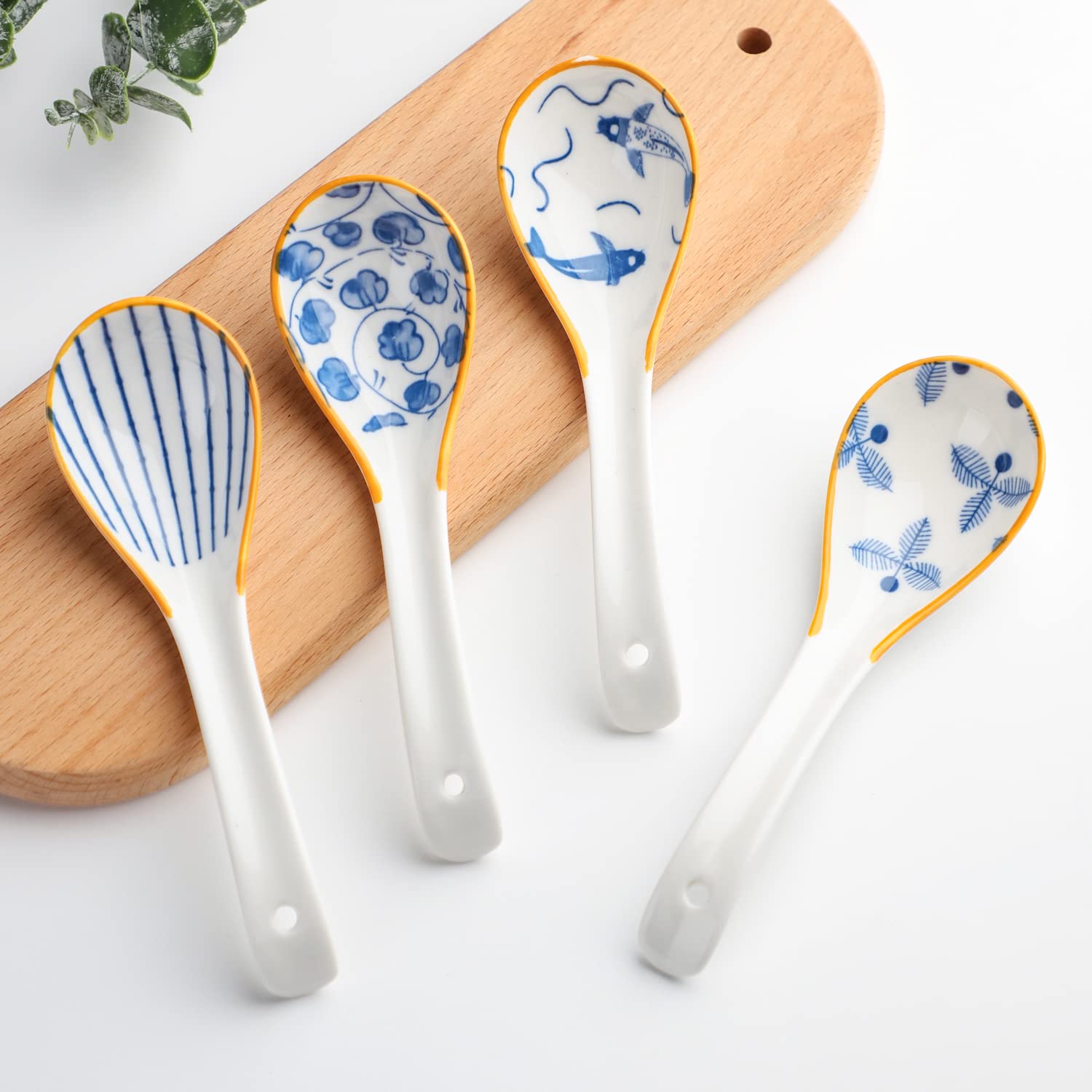 Suppenlöffel 4er Set Keramik Chinesische Suppenlöffel Ramen Löffel für Pho Nudeln Müsli Knödel