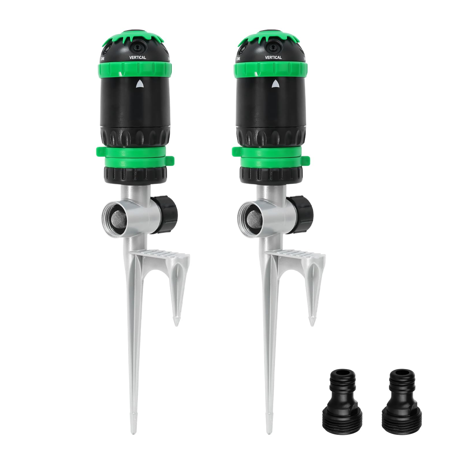 RESTMO Aspersor de engranaje de 2 piezas con base de espiga de metal – Aspersor de césped para grandes superficies, 5 patrones, sistema de riego para césped y parterres, rociador de jardín, diámetro