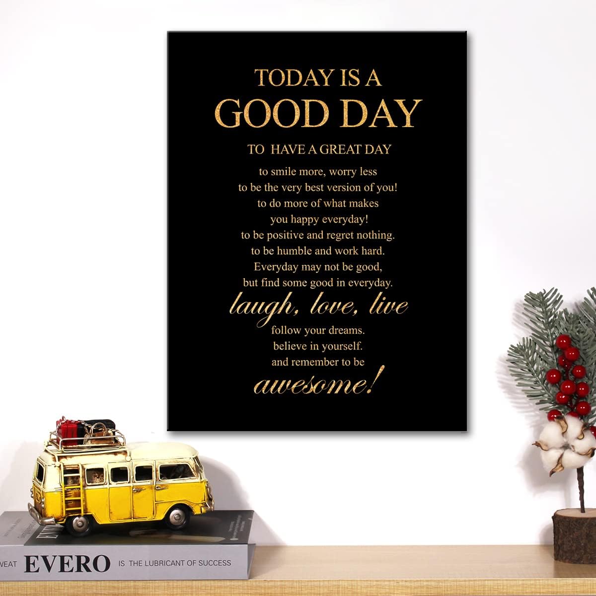 Inspirational Gold Foil Canvas Wall Art Positive Today is a Good Day Quote Print Framed Canvas Painting Artwork Home Decor Gifts 12x15 Inch - Image 5