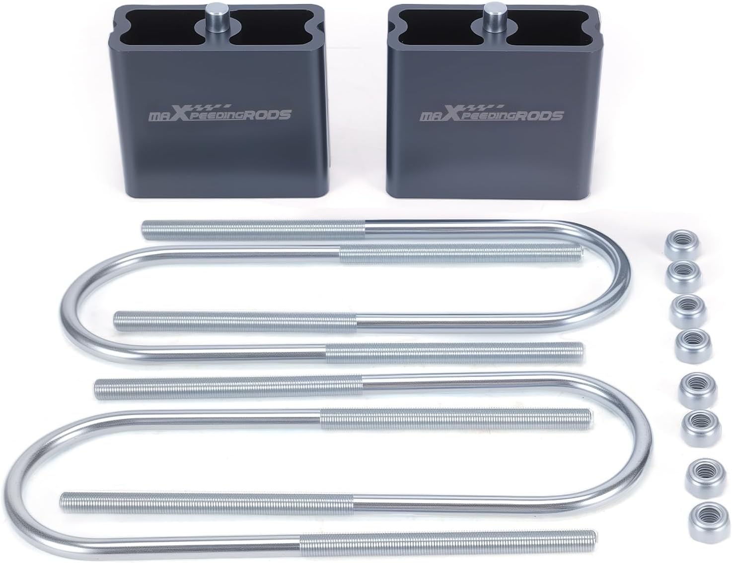 maXpeedingrods Universal 4” Lowering Block Kit, Leaf Spring Aluminum Drop Kit with U-Bolts & Hardware