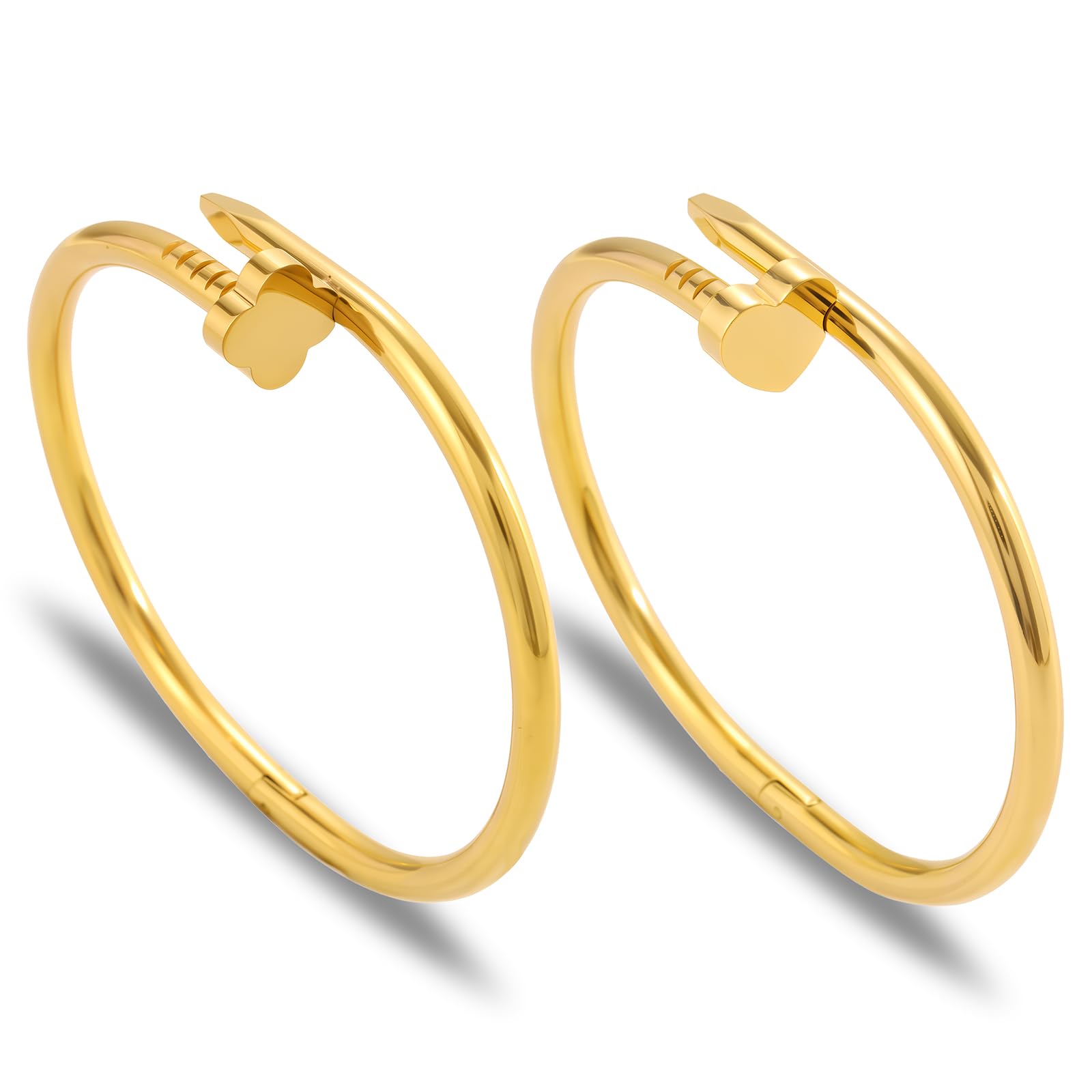 Gold Bangle Bracelets for Women -2PCS Friendship & Love Bangle Bracelet Clover Nail Bracelet Stack Set Trendy Non-Tarnish Stainless Steel Jewelry Gifts for Mom Wife Her