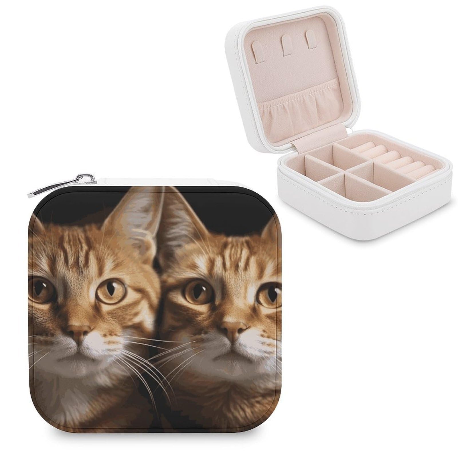 JTREHY Cats Jewelry Box Personalized PU Jewelry Box Exquisite Jewelrys Organizer Case Small Portable Jewellery Storage Holder for Rings Earrings Necklaces Gifts