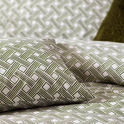 furn. Hoem Alexa Duvet Cover Set - Earthy Geometric Cotton Rich Easy Care Bedding (Olive - Super King) - Image 2
