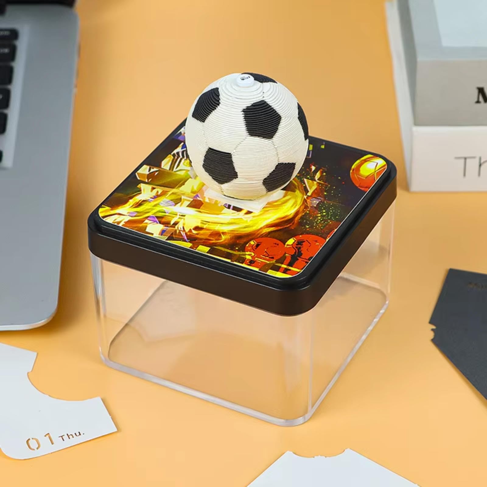 3D Kalender, 3D Fußballkalender 2026 DIY Papierschnitzerei Schreibtisch-Notizblock