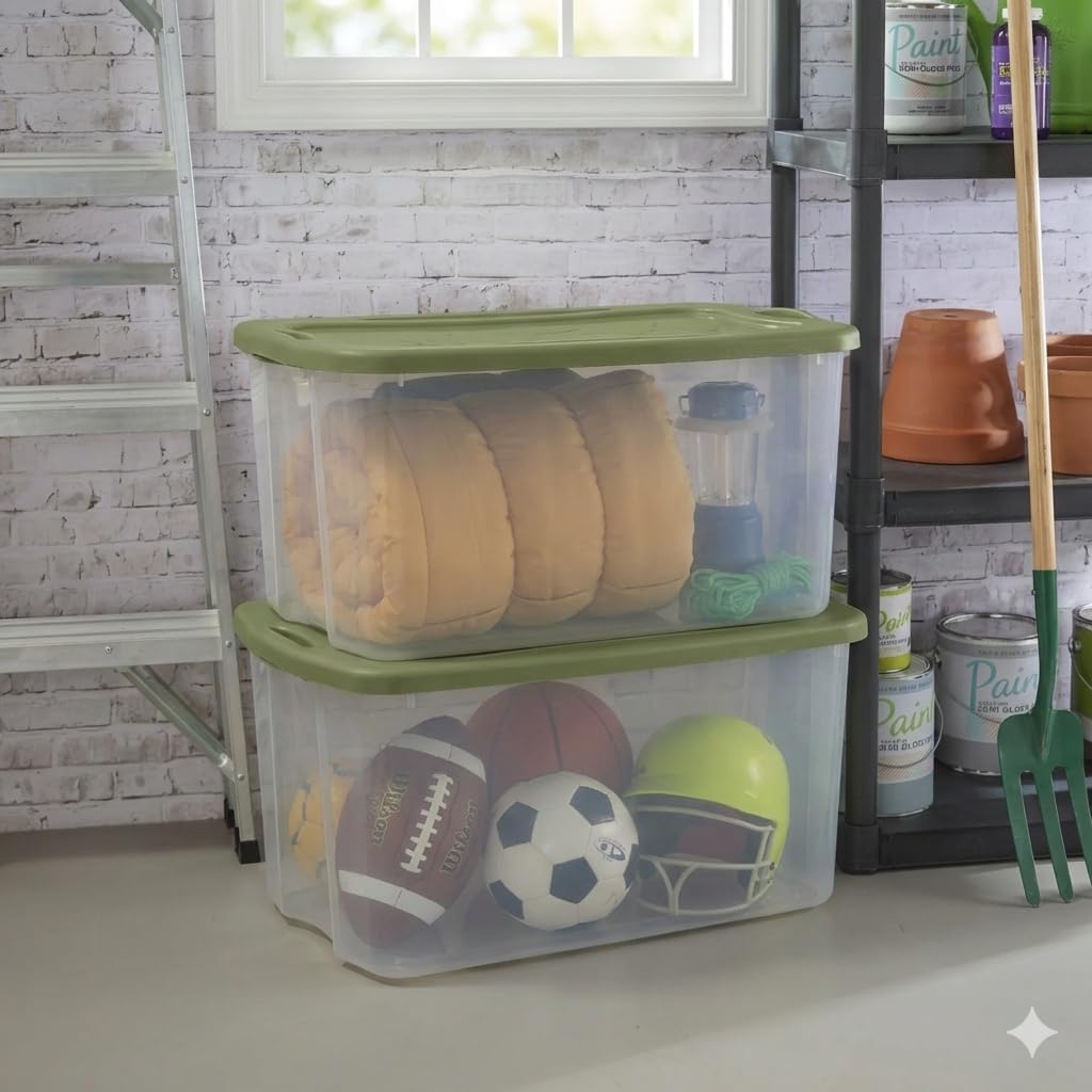 Extra Large Storage Bin with Lid, 2 Pack 120 Quart Clear Plastic Storage Containers with Full-Grip Handles, Stackable Storage Bins for Home Organization, 34 x 20 x 15 Inches