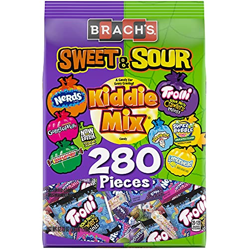 Brach's Sweet & Sour Variety Candy Kiddie Mix | Bulk Candy for Favors & Shareable Treats Bags | Nerds, Trolli, Gobstopper, Now & Later, Smarties, Warheads, Super Bubble, Lemonhead | 280 ct