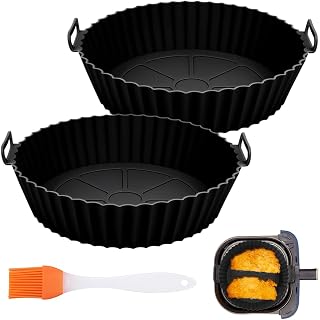 2 Pieces Airfryer Silicone Mold, 20cm Silicone Hot Air Fryer Mold Round Air Fryer Silicone Mold Hot Air Fryer Accessories, Air Fryer Silicone Insert, Reusable, for Cosori, Ninja, Tefal