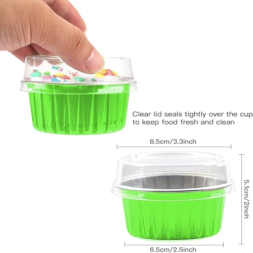 Miniatura 44 de Paquete de 50 tazas para hornear con tapas, papel de aluminio de 5 onzas, moldes de papel de aluminio para magdalenas, moldes de papel de aluminio