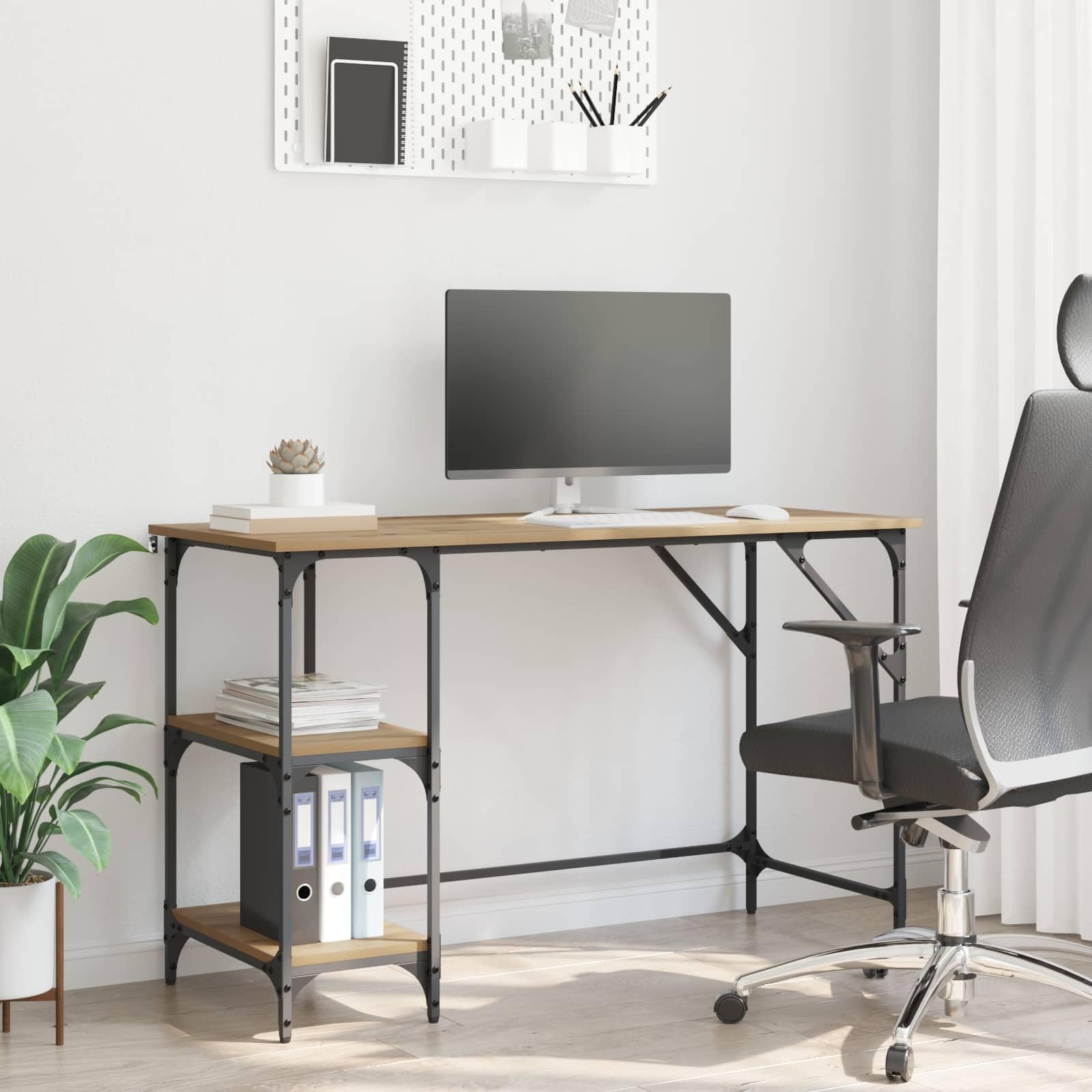 Bureau chêne artisanal en bois d'ingénierie, table compacte 120 x 50 x 75 cm pour chambre moderne