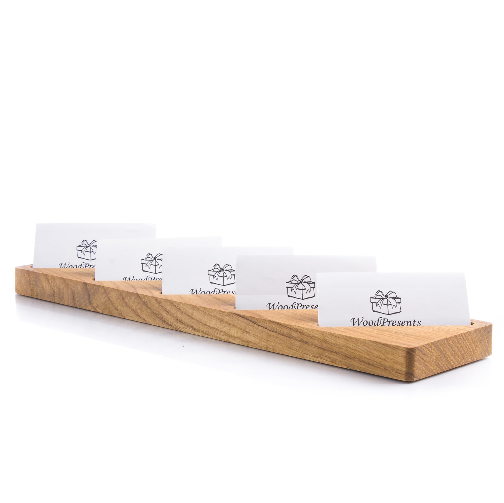 Portatarjetas de visita múltiple de madera de roble, moderno soporte para tarjetas de 5 ranuras para escritorio de oficina, organizador profesional perfecto para hombres y mujeres, diseño elegante y