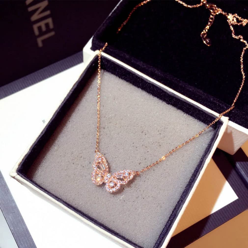 Collar de Plata 925 para Mujer joyería Dama Mariposa Piedras Preciosas Colgante clavícula Cadena Boda