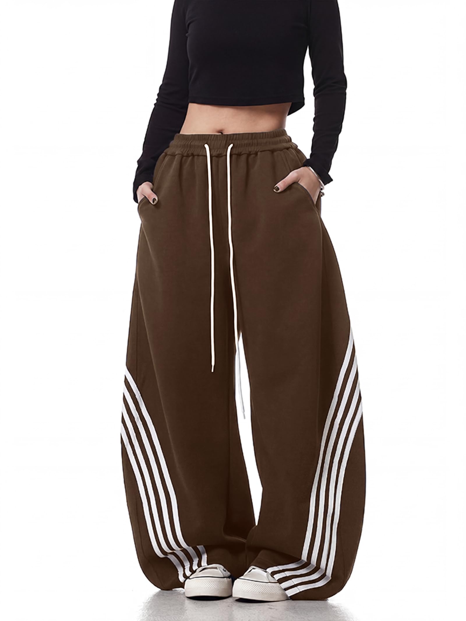 EMMIOL Women’s Y2K Baggy Barrel Striped Sweatpants High Waisted Wide Leg